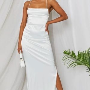 Beginning Boutique White Lace Up Dress. Size Large.